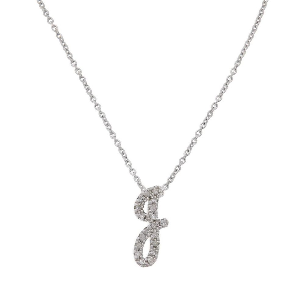 Colleen Lopez Sterling Silver 16" Clear Diamond J initial Necklace